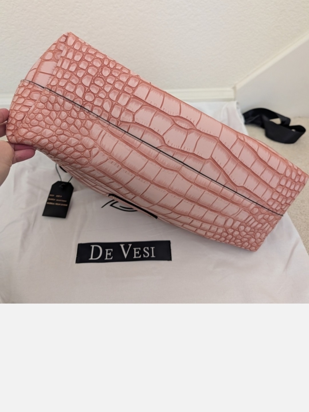 De Vesi Pink Croc-Embossded Tote Bag - Picture 4 of 5